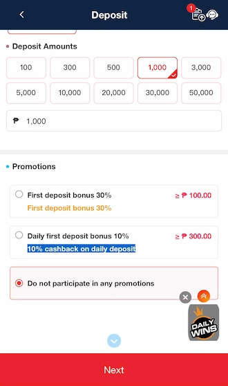 🔆 Step 2: Enter the deposit amount.